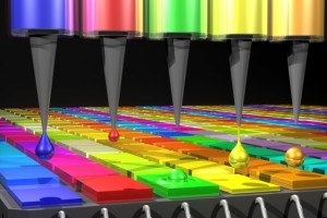 The Quantum Dot (QD) spectrometer device is printing QD filters — a key fabrication step.  Here in the QD spectrometer approach, the optical structure — QD filters — are generated by printing liquid droplets. This approach is unique and advantageous in terms of flexibility, simplicity, and cost reduction. 